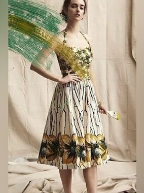 Anthropologie Girls from Savoy Burgeoning Hypericum Floral Retro Halter Dress